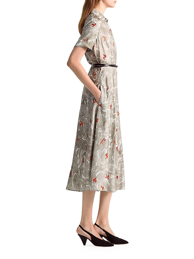 Kiera Belted Silk Midi-Dress