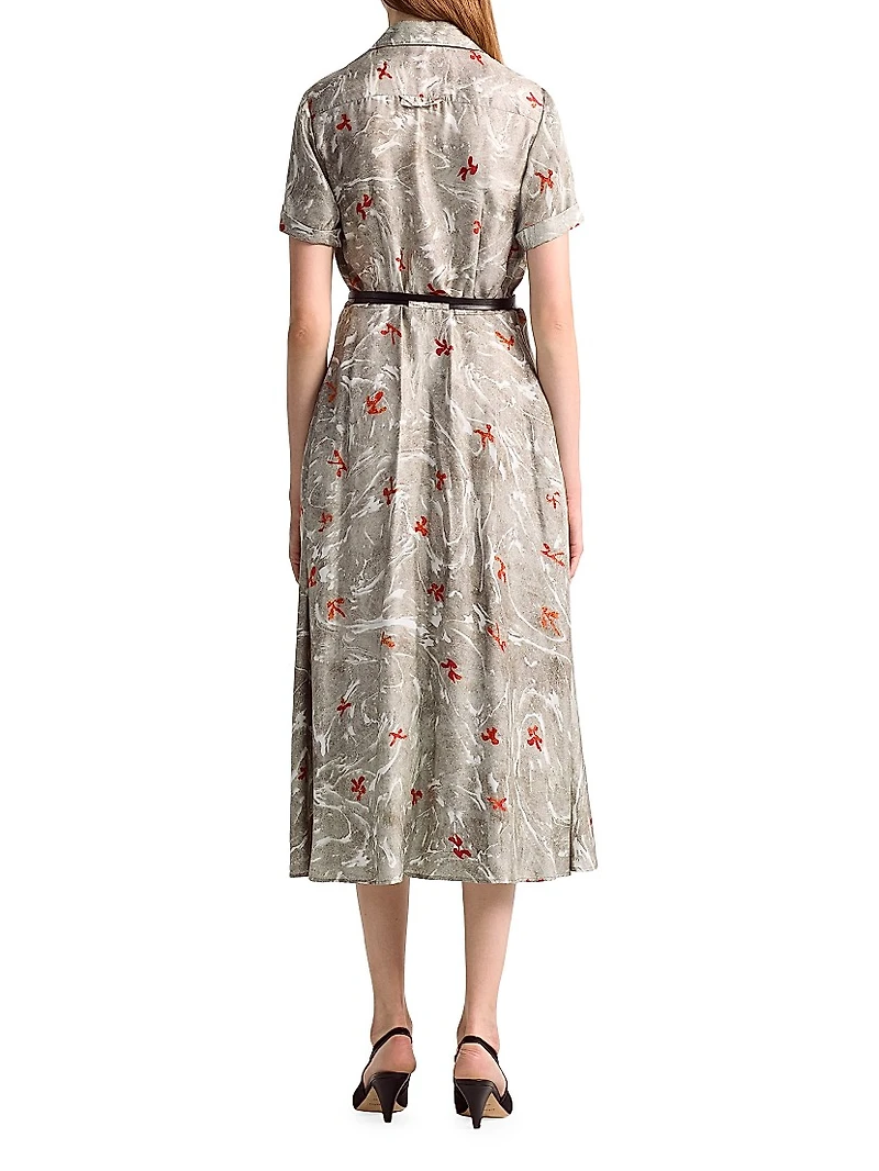 Kiera Belted Silk Midi-Dress