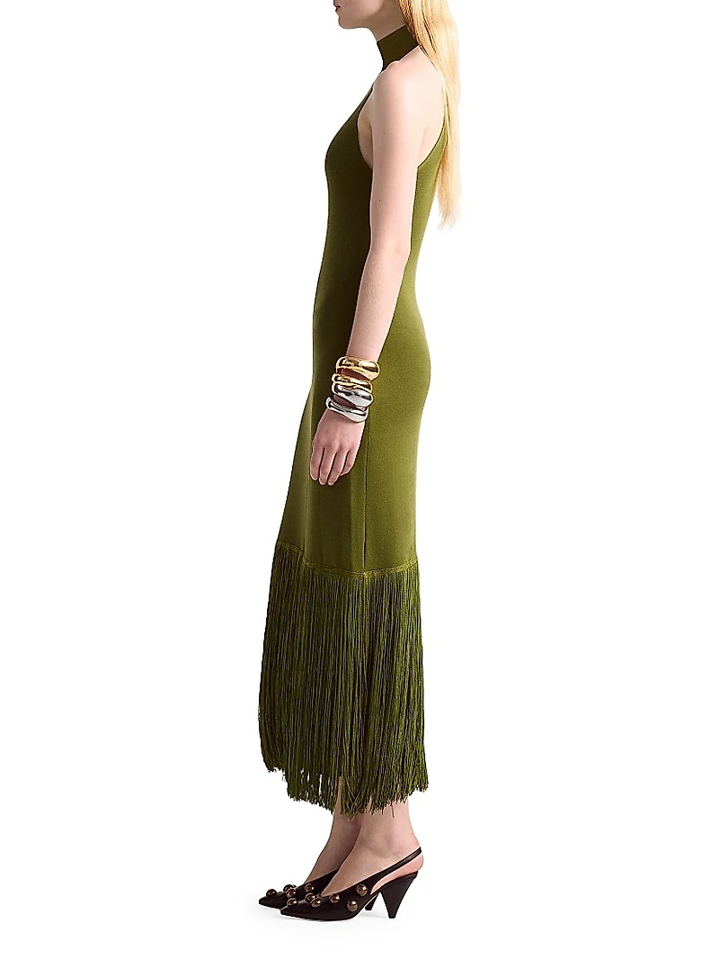 Cash Fringe-Hem Maxi Dress