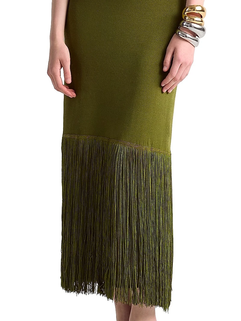 Cash Fringe-Hem Maxi Dress