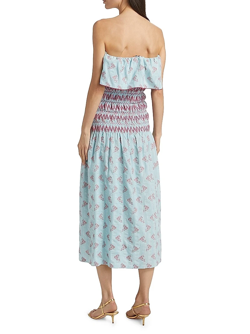 Ashton Floral Smocked Cotton-Blend Strapless Dress