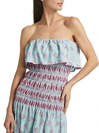 Ashton Floral Smocked Cotton-Blend Strapless Dress