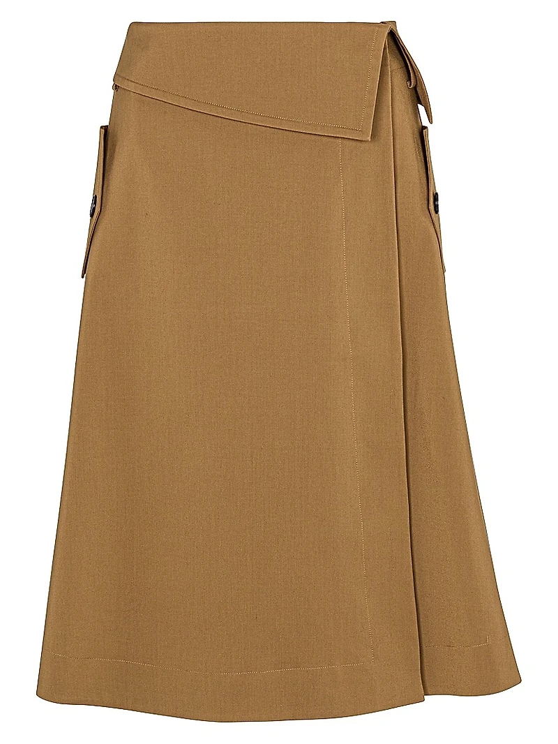 Cotton Sateen Wrap-Front Skirt