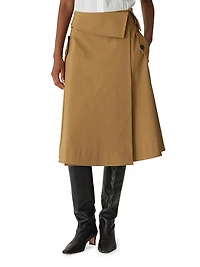 Cotton Sateen Wrap-Front Skirt