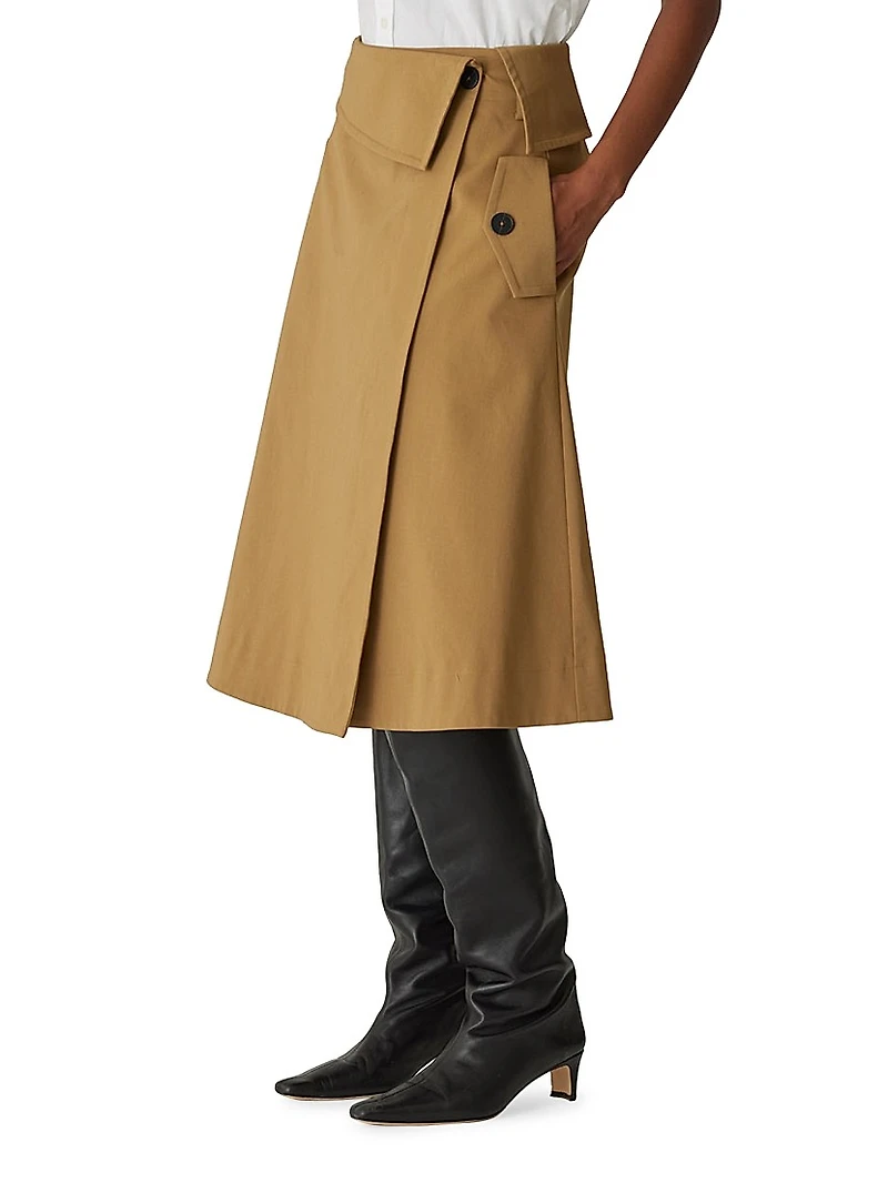 Cotton Sateen Wrap-Front Skirt