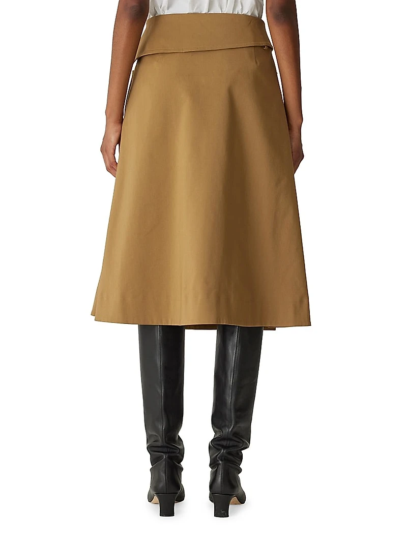 Cotton Sateen Wrap-Front Skirt