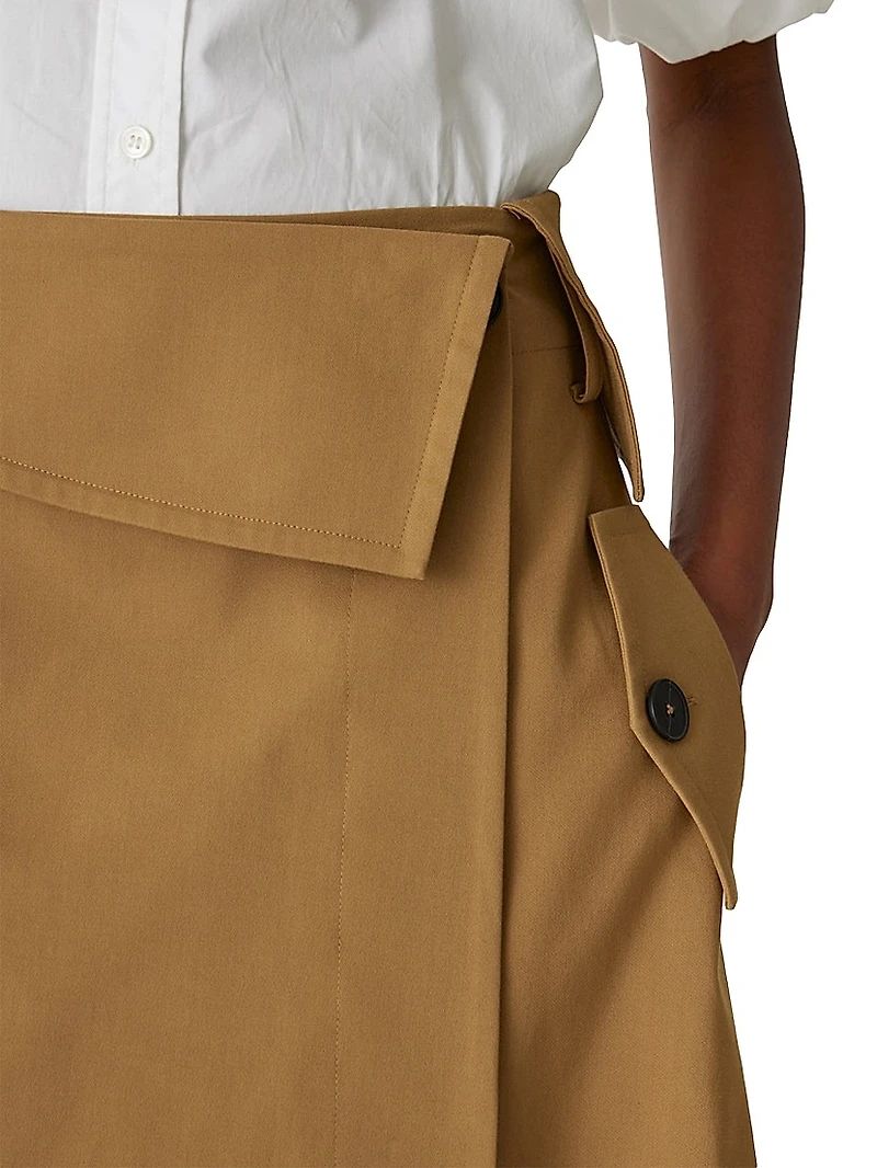 Cotton Sateen Wrap-Front Skirt
