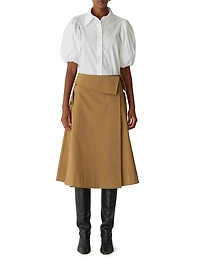 Cotton Sateen Wrap-Front Skirt