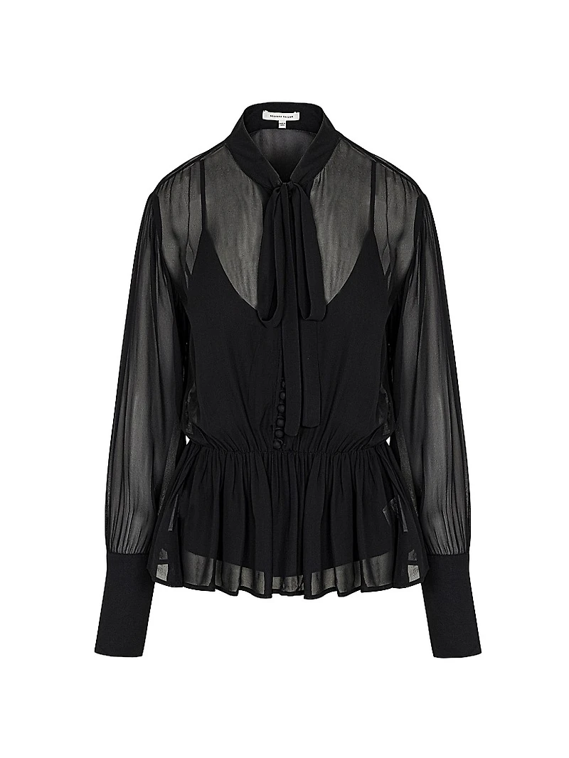 Tieneck Button-Front Blouse
