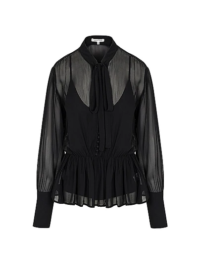 Tieneck Button-Front Blouse