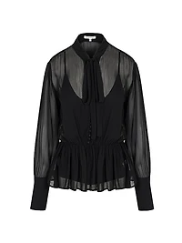 Tieneck Button-Front Blouse