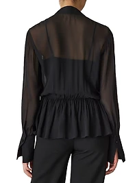 Tieneck Button-Front Blouse