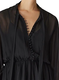 Tieneck Button-Front Blouse