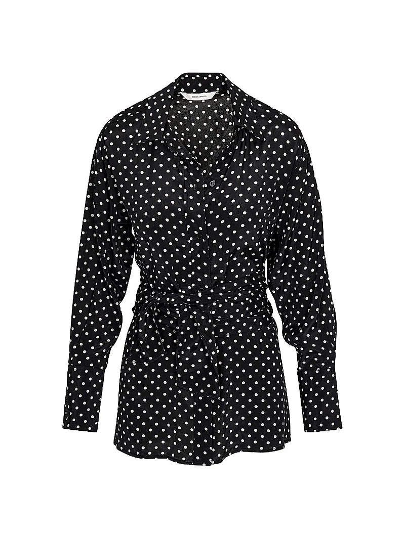 Polka Dot Silk-Blend Wrap-Waist Shirt