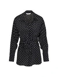 Polka Dot Silk-Blend Wrap-Waist Shirt