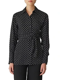 Polka Dot Silk-Blend Wrap-Waist Shirt