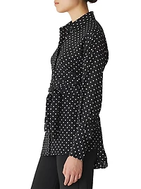 Polka Dot Silk-Blend Wrap-Waist Shirt