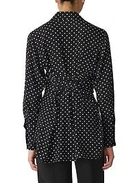 Polka Dot Silk-Blend Wrap-Waist Shirt