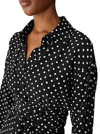 Polka Dot Silk-Blend Wrap-Waist Shirt
