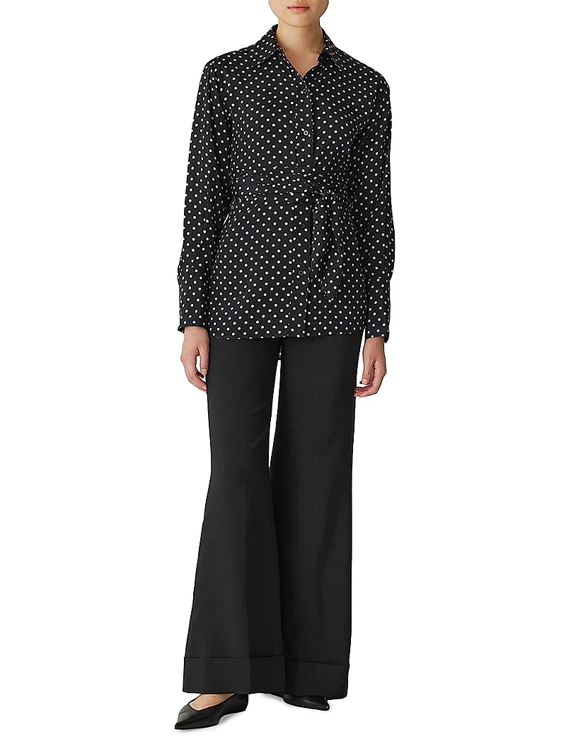 Polka Dot Silk-Blend Wrap-Waist Shirt