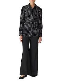 Polka Dot Silk-Blend Wrap-Waist Shirt