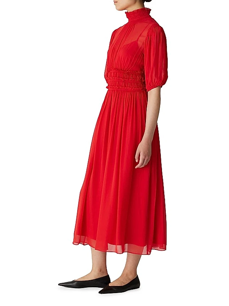 Chiffon Smocked-Waist Dress
