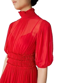 Chiffon Smocked-Waist Dress