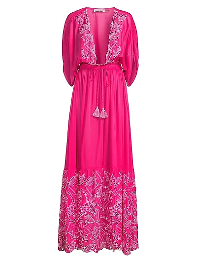 Layshia Eyelet-Trim Plunge Neck Maxi Dress