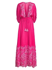Layshia Eyelet-Trim Plunge Neck Maxi Dress