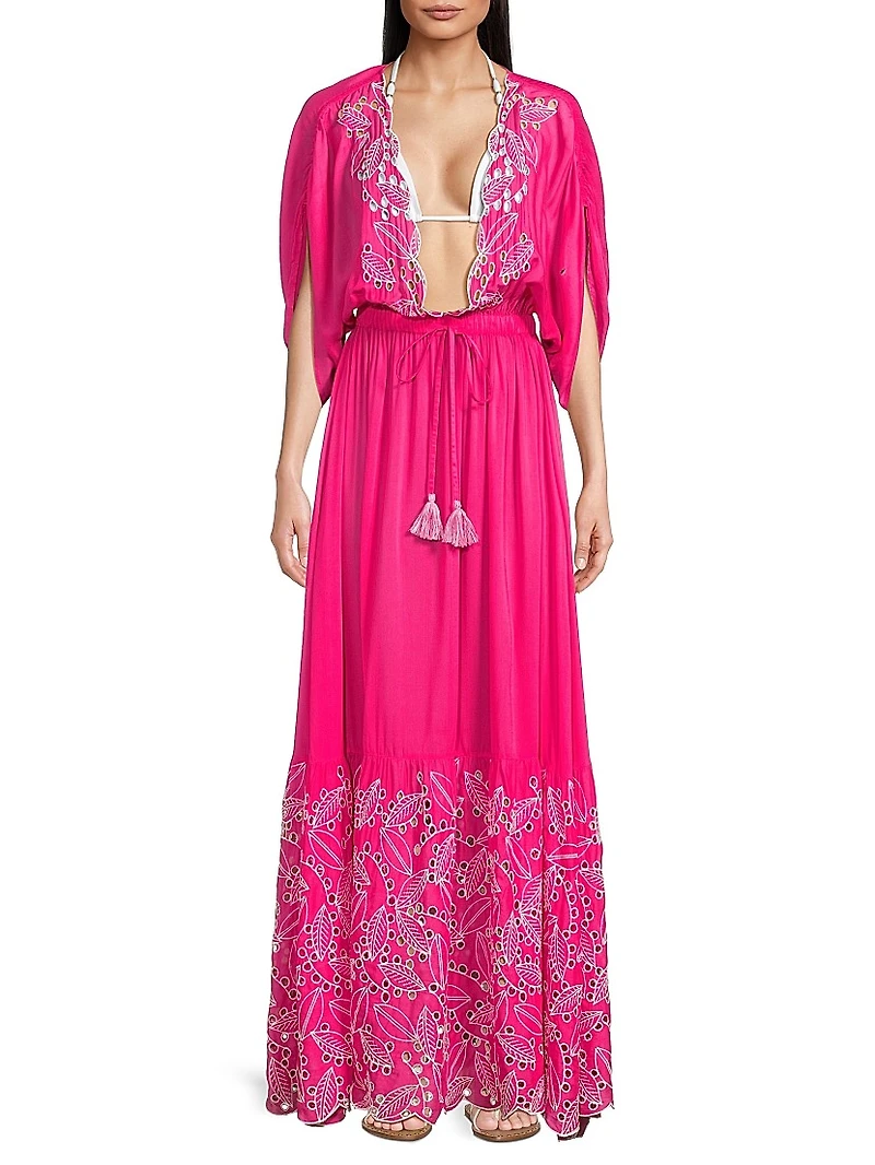 Layshia Eyelet-Trim Plunge Neck Maxi Dress