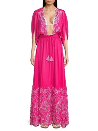 Layshia Eyelet-Trim Plunge Neck Maxi Dress