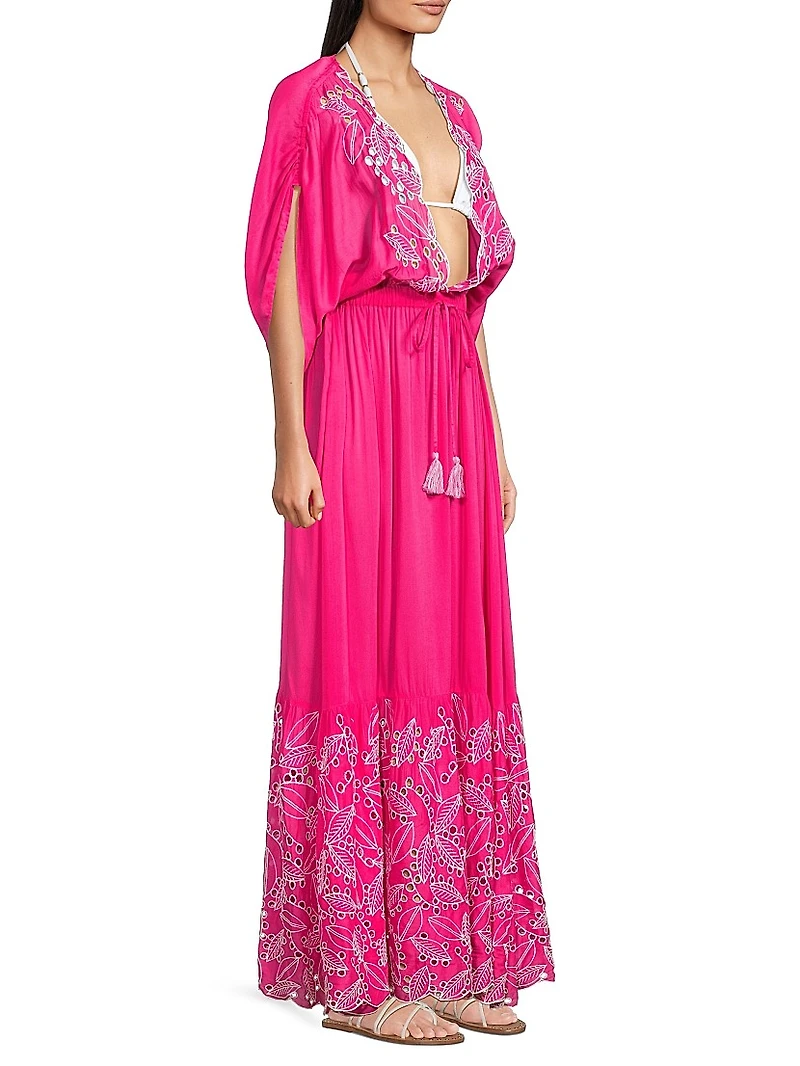 Layshia Eyelet-Trim Plunge Neck Maxi Dress