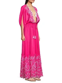 Layshia Eyelet-Trim Plunge Neck Maxi Dress