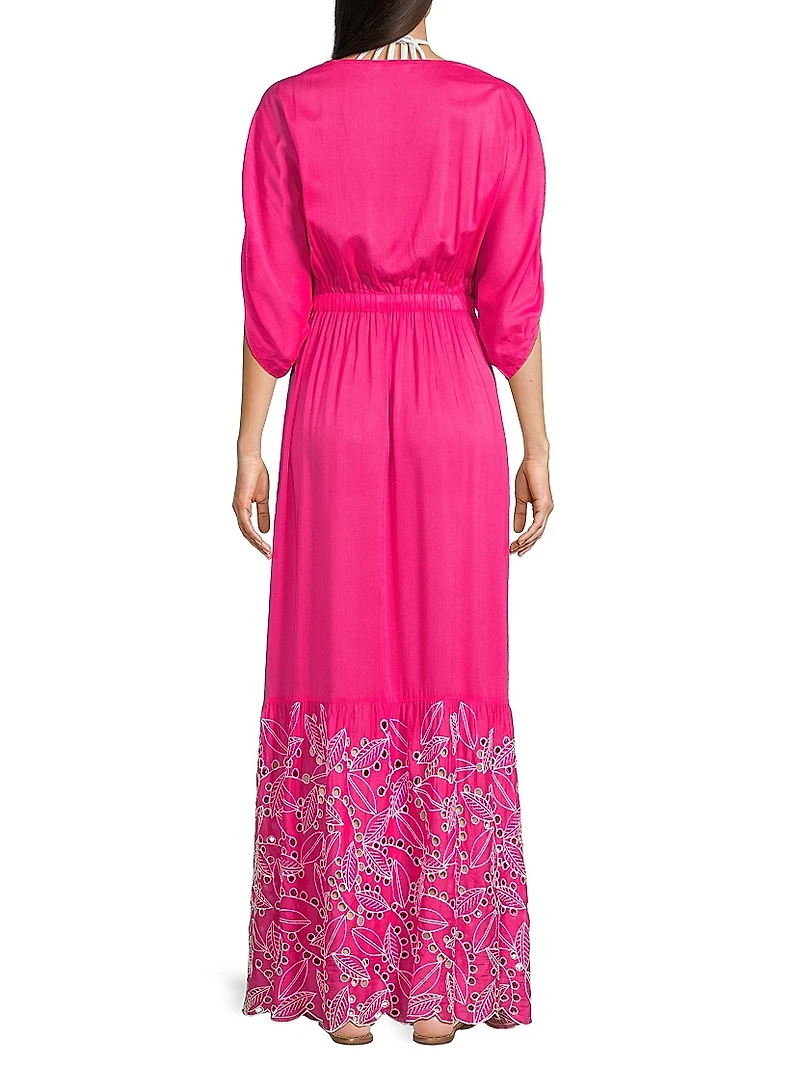 Layshia Eyelet-Trim Plunge Neck Maxi Dress
