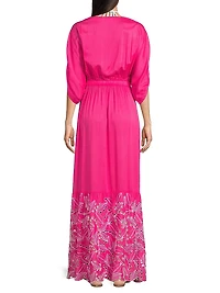 Layshia Eyelet-Trim Plunge Neck Maxi Dress