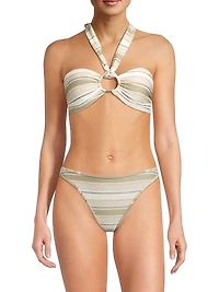 Marie Striped Metallic Halter Bikini Top