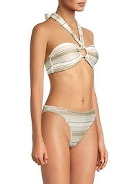 Marie Striped Metallic Halter Bikini Top