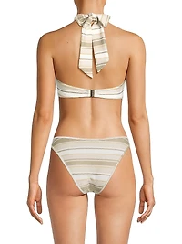 Marie Striped Metallic Halter Bikini Top