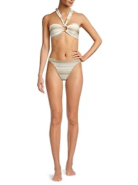 Marie Striped Metallic Halter Bikini Top