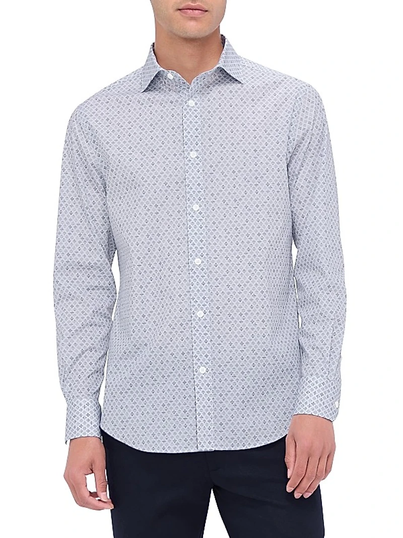 Axel Geometric Stretch Cotton Button-Front Shirt