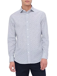 Axel Geometric Stretch Cotton Button-Front Shirt