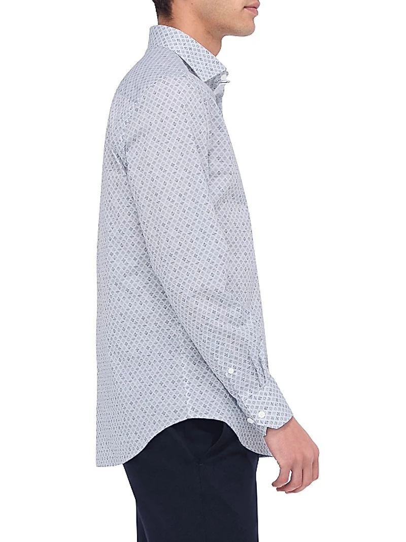 Axel Geometric Stretch Cotton Button-Front Shirt