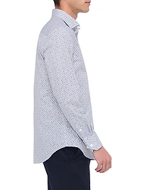 Axel Geometric Stretch Cotton Button-Front Shirt