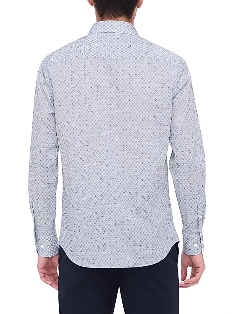 Axel Geometric Stretch Cotton Button-Front Shirt