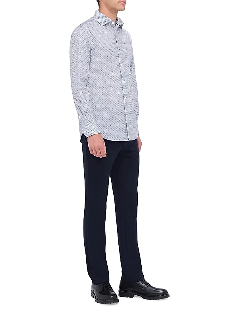 Axel Geometric Stretch Cotton Button-Front Shirt