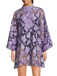 Tonal Flat Lace Mini Caftan