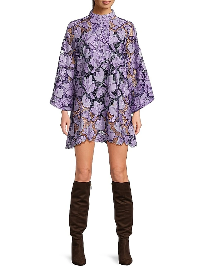 Tonal Flat Lace Mini Caftan