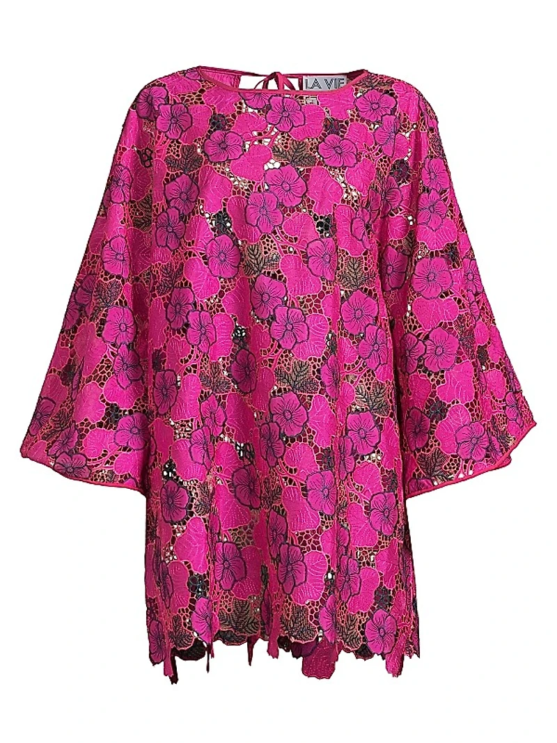 Leafy Floral Lace Mini Caftan