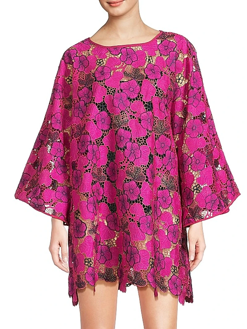 Leafy Floral Lace Mini Caftan