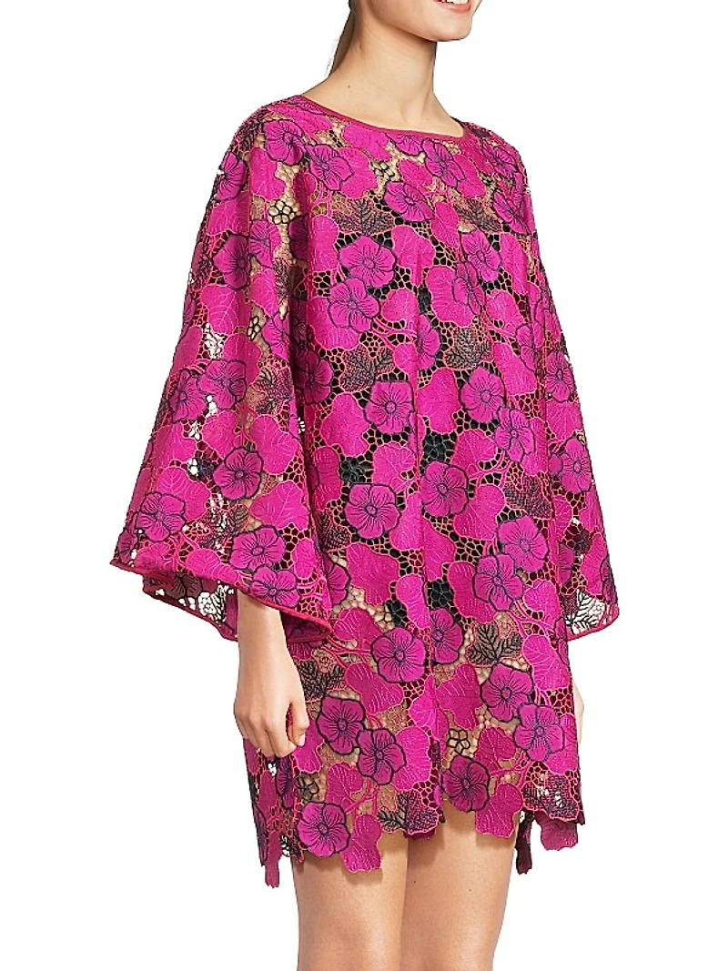 Leafy Floral Lace Mini Caftan